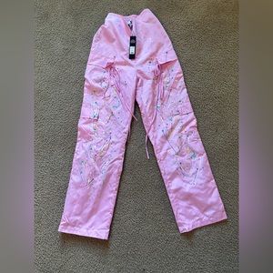 Wide leg cargo parachute pants Pink